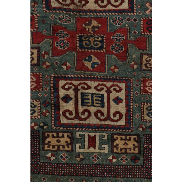 Red Antique Tribal Kazak Rug, in Teal, With Geometric Patterns, From Rug & Kilim For Sale - Image 8 of 9