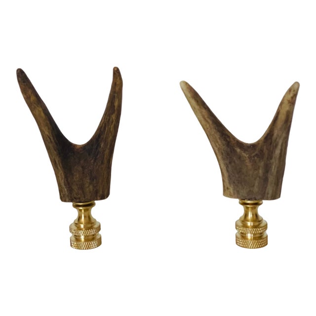 1940s Black Forest Deer Antlers Horn Lamp Finials - A Pair For Sale