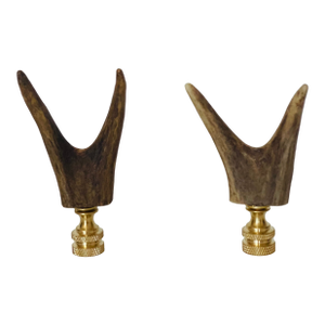 1940s Black Forest Deer Antlers Horn Lamp Finials - A Pair