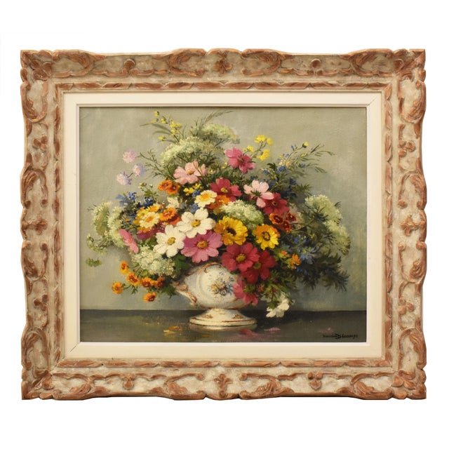 Maurice Alfred Decamps, Still Life with Spring Flowers, 20th Century, Oil on Canvas For Sale - Image 11 of 11