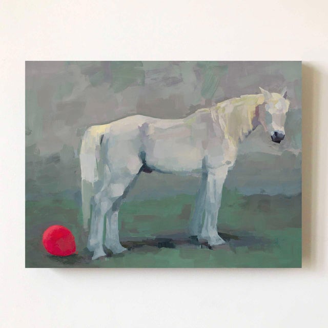Dissolution by Shelli Langdale | Oil on gallery canvas of a white horse beside a red ball For Sale - Image 4 of 4