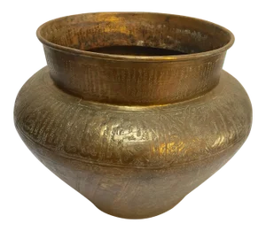 Egyptian Hebraique Revival Hand Etched Brass Pot Jardiniere