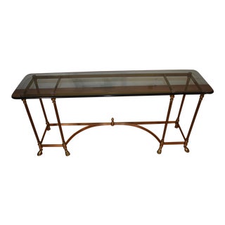 Hollywood Regency Brass and Beveled Glass Console For Sale