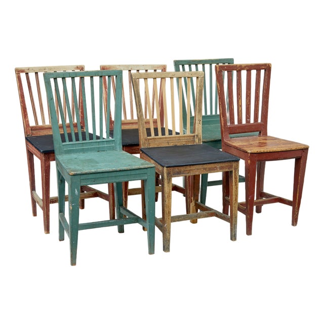 Painted Pine Harlequin Dining Chairs, 1860, Set of 6 For Sale