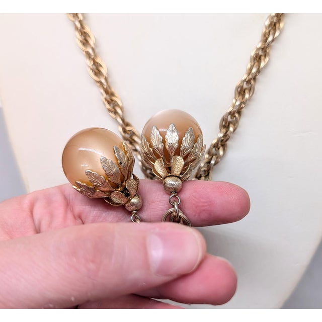 Tan Vintage 1960s Signed Napier Goldtone "Peach" Moonglow Drops Necklace For Sale - Image 8 of 11