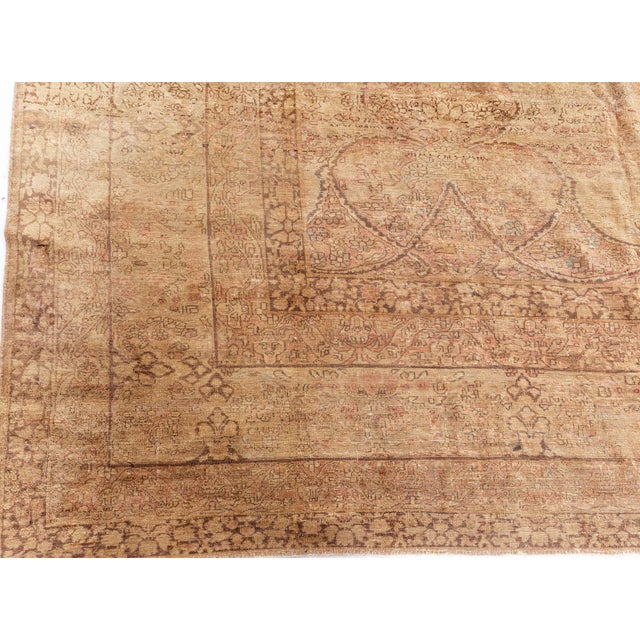 Brown Authentic 19th Century Persian Kirman Botanic Handmade Wool Rug For Sale - Image 8 of 9