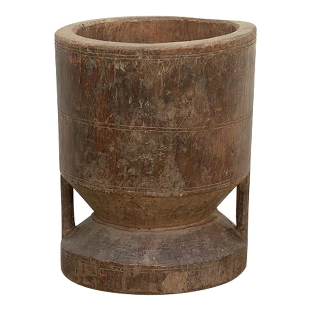 Antique Patinated Pedestal Mortar Vessel For Sale