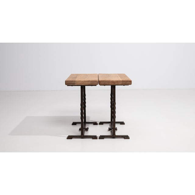 1970s Pair Of Oak Side Tables With Iron Base For Sale - Image 11 of 15