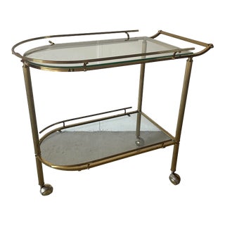 Mid-Century Modern Brass and Glass Bar Cart For Sale