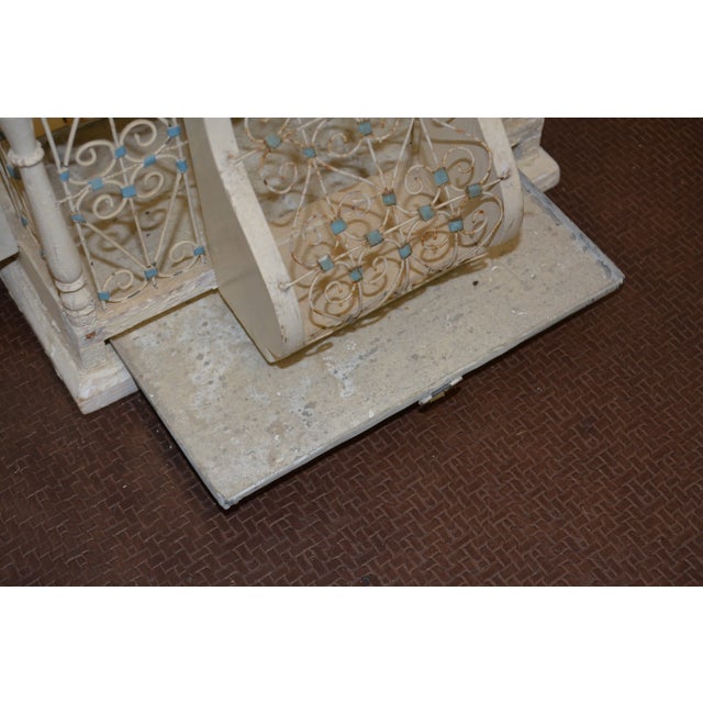 Cream Vintage 1960s Dome Top Balloon Birdcage Cream Blue Wire / Metal & Wood Tunisian Moroccan For Sale - Image 8 of 13