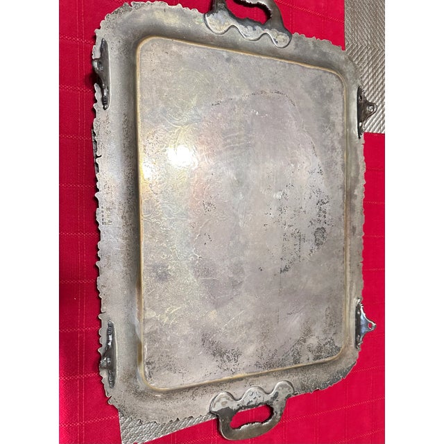 1990s English Victorian Silver Plate Over Copper Ornate Serving Tray Monogrammed For Sale - Image 11 of 12