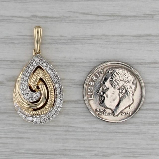 0.35ctw Diamond Swirl Teardrop Pendant 14k Yellow Gold For Sale - Image 4 of 8