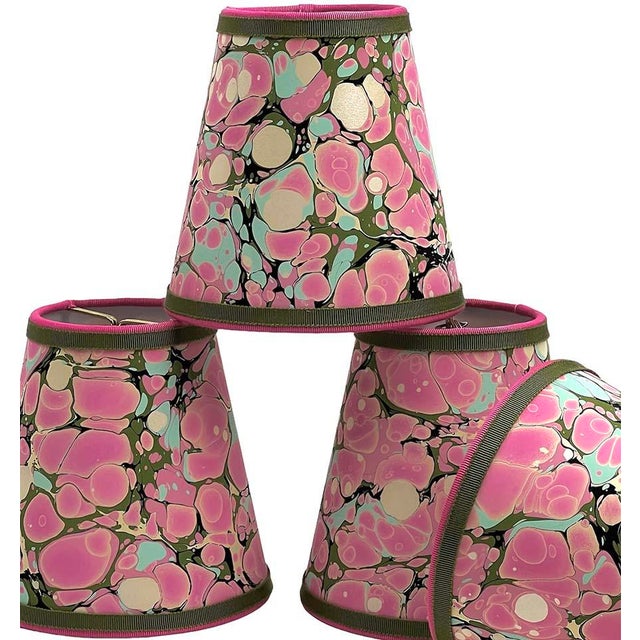 Designer marble lampshades will transform any light fixture. Marbled stone pattern. Trimmed with two colors of grosgrain....