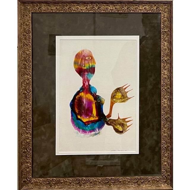Jules Perahim, Jules Perahim Surrealism Oil Painting on Paper Romanian French Surrealist Figure, 1965 For Sale - Image 9 of 9