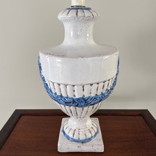 Rustic European Vintage Rustic French Terracotta Urn Table Lamp With Swag Motif - 19” For Sale - Image 3 of 12