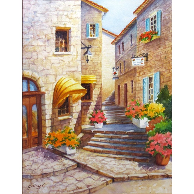 This artwork "Village de Provence" c.1990 is a watercolor on paper by American impressionist artist Sharon Galigan,...