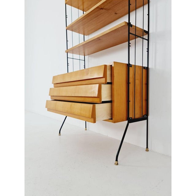 Freestanding String Shelf-System Unit Bookcase in Oak and Metal by Silverschild, 1950s For Sale - Image 5 of 10