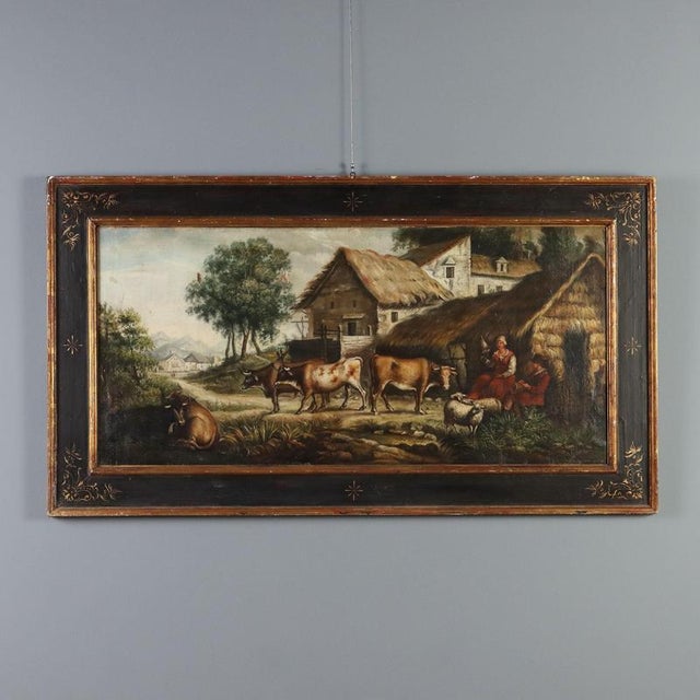 Central European School Artist, Bucolic Landscape with Figures and Animals, 19th Century, Oil Painting on Canvas, Framed For Sale - Image 12 of 12