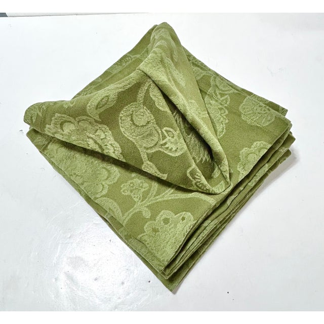 Late 20th Century Late 20th Century Pottery Barn Green Jacquard Cloth Napkins – Botanical Floral Tabletop Linens - Set of 8 For Sale - Image 5 of 13