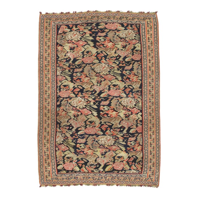 Persian Senneh Rug c.1900, Fine Wool Pile on Silk Foundation Multi-Color Allover For Sale