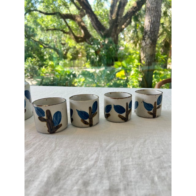 Beautiful teaset in speckled stoneware made by OMC - Otagiri Mercantile Company, midcentury in folk botanical motif and...