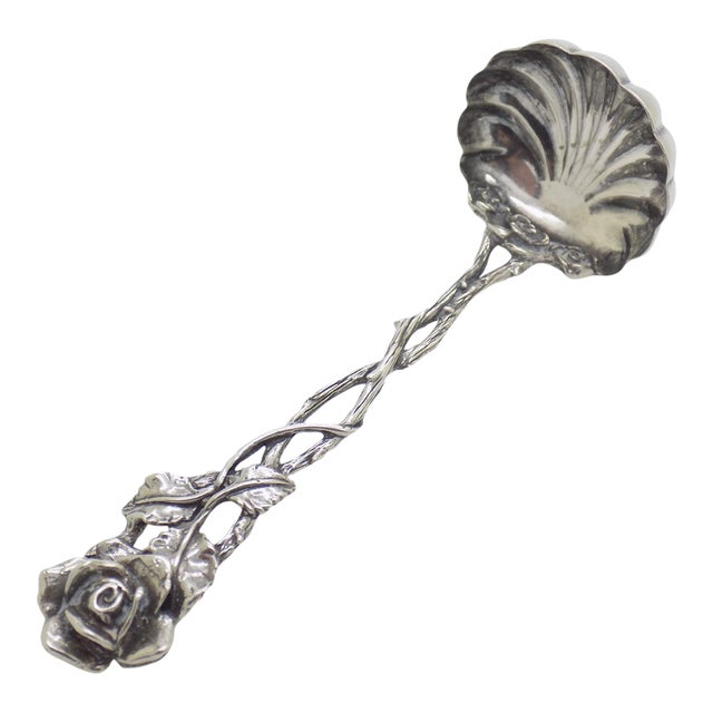 Vintage Italian Silver Mini Ladle, Rose Handle, Cocktail Garnish Serving (800 Silver) For Sale
