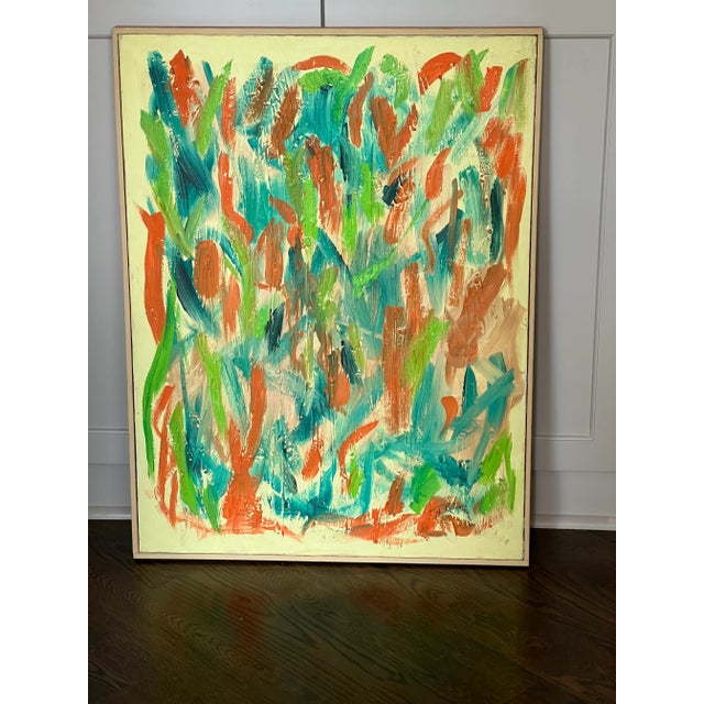 1970’s Vintage Abstract Canvas Painting Signed and Dated Artist N Rodgers For Sale - Image 10 of 12