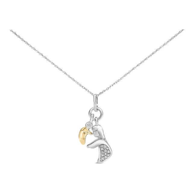 14K Yellow Gold Plated Sterling Silver Diamond Accent Mom and Child Pendant Necklace For Sale