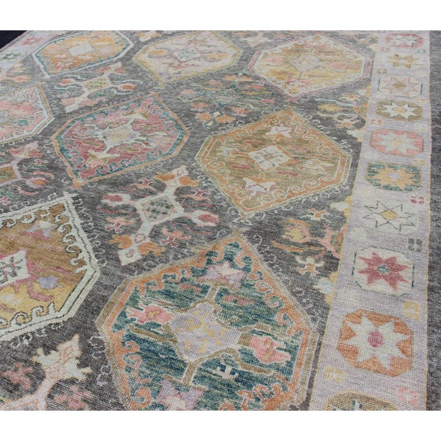 2010s Tribal Design Turkish Oushak Rug by Keivan Woven Arts 9'7 X 11'5 For Sale - Image 5 of 13
