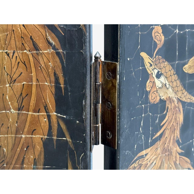 Metal Chinese Export, Jappanned Screen, Crackle Lacquer, Gilt, Brass, China, 1960s For Sale - Image 7 of 18