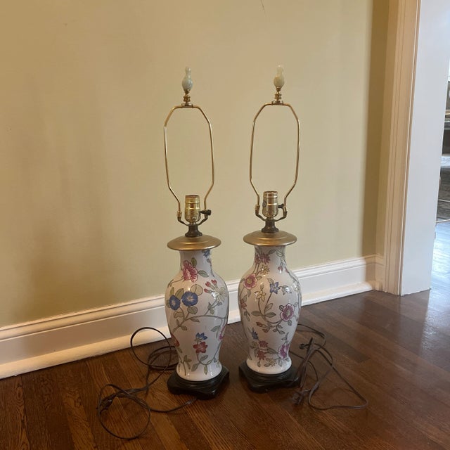 Ivory 1950s Embossed Floral Table Lamps - a Pair For Sale - Image 8 of 8