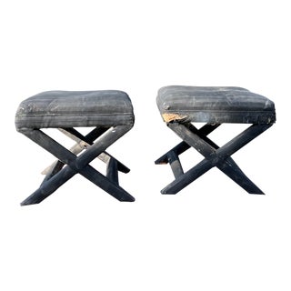 Needs to Be Reupholstered Mid-Century Modern Billy Baldwin Style X-Base Stools - a Pair For Sale