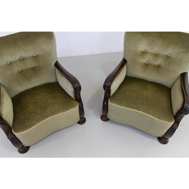 Danish Art Deco Green Velvet Lounge Chairs, 1930s, Set of 2 For Sale - Image 16 of 18