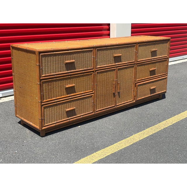Campaign Vintage 1970’s 72”Faux Bamboo Credenza Dresser For Sale - Image 3 of 10