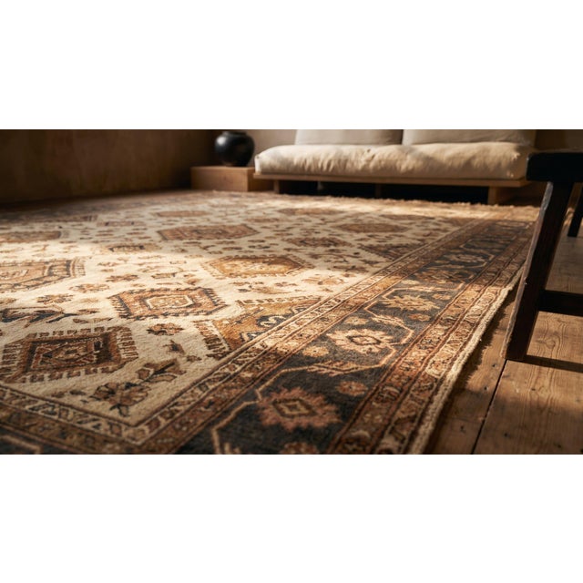Fascinating Ivory Color With Great Medallion Design Antique Turkish Allover Design Oushak Rug For Sale - Image 12 of 13