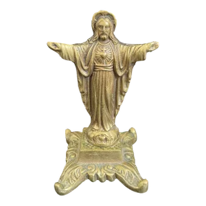 Late 19th Century Victorian Brass Sacred Heart of Jesus Sculpture