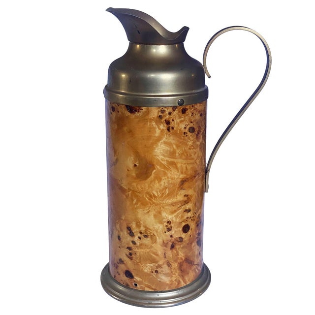Brown 1960s Italian Burl Wood Ice Bucket, Carafe, & Tray Bar Set, in Milo Baughman Style - Set of 3 For Sale - Image 8 of 16