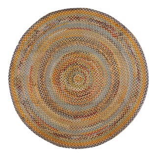 1930s Multicolor Abstract Folk Art Antique American Round Braided Rug 8' X 8' Cotton Carpet For Sale
