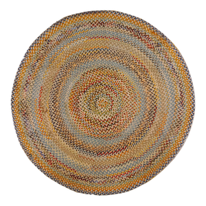 1930s Multicolor Abstract Folk Art Antique American Round Braided Rug 8' X 8' Cotton Carpet