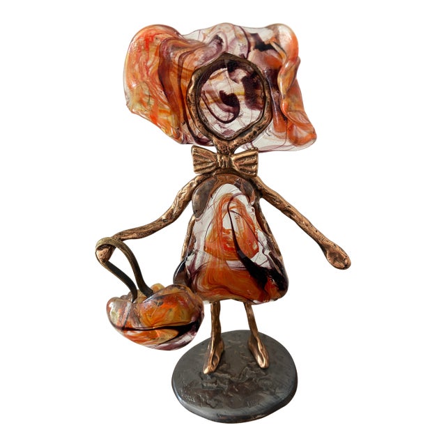 1990s Yves Lohé “Marie Au Grand Colou” — Signed Bronze & Pâte De Verre Sculpture W/ Certificate of Authenticity For Sale