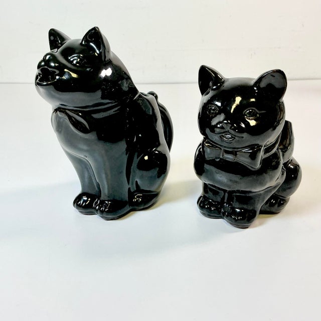1950s Vintage Americana Boho Chic Majolica Black Cat Cream and Sugar - Set of 2, Halloween. For Sale - Image 12 of 13