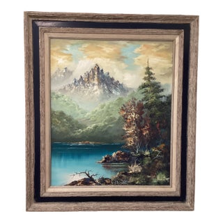 Mid 20th Century Painting on Canvas “Misty Mountain“ Signed Framed For Sale