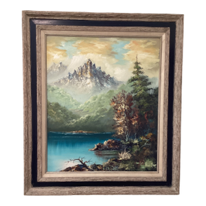 Mid 20th Century Painting on Canvas “Misty Mountain“ Signed Framed