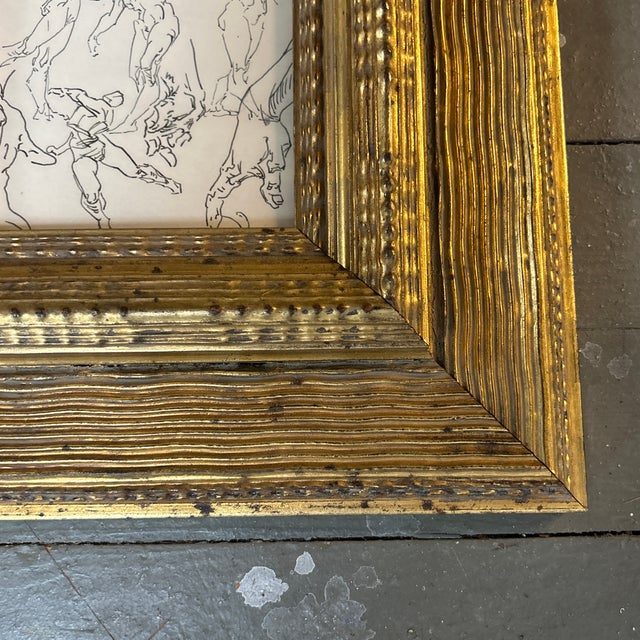 Abstract 1940’s Original Abstract Life Study Ink Drawing Chunky Carved Wood Frame For Sale - Image 3 of 6