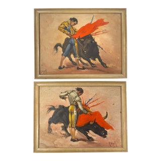 Pair of Mid-Century Bullfighting Oil Paintings Signed J. Yepez. For Sale