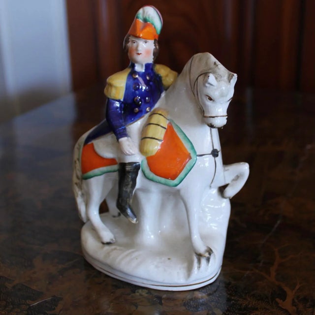 Late 19th Century Pair of Staffordshire Figures, Lady and Gentleman, Mounted on Horses For Sale - Image 5 of 8
