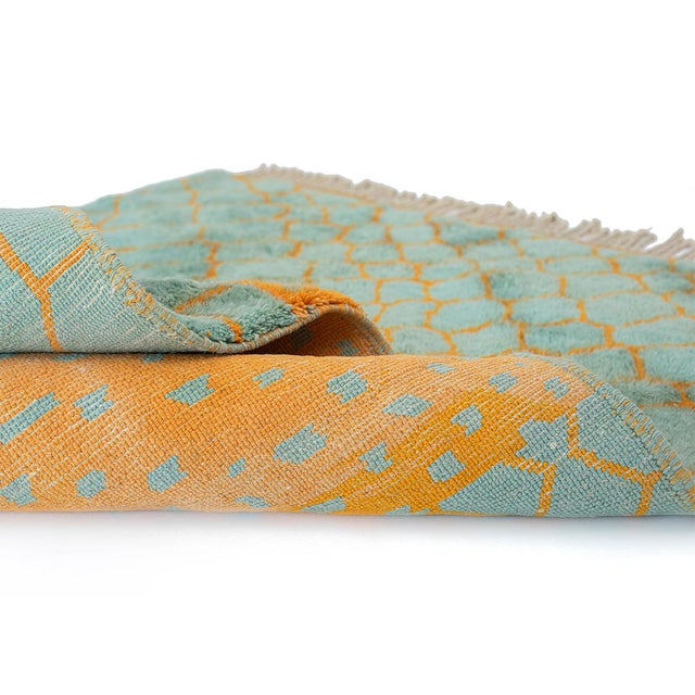 Orange Patterned Hand-Knotted Wool Rug by Azele Studio For Sale - Image 8 of 9