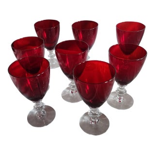 Vintage Ruby Red and Clear Wine Glasses For Sale