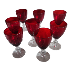 Vintage Ruby Red and Clear Wine Glasses