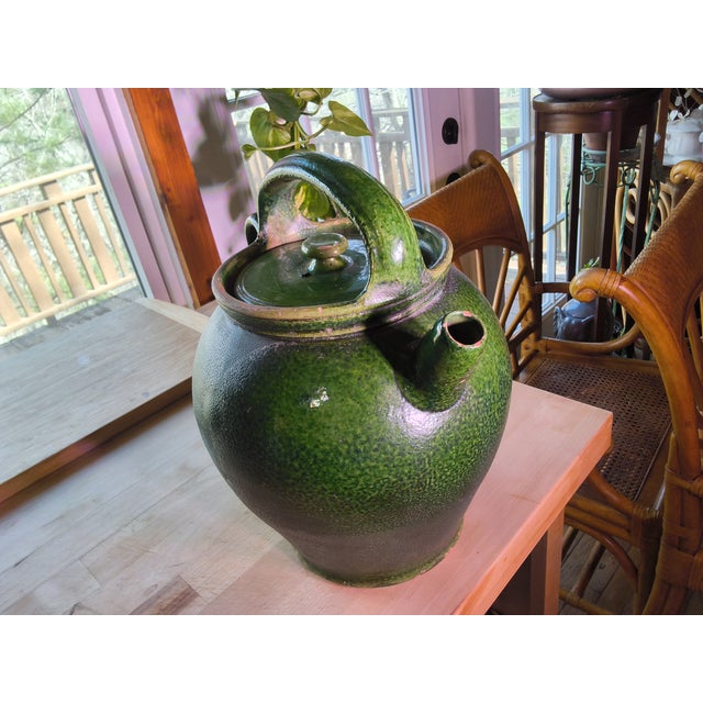 French Country Vintage French Provence Green Glaze Gargoulette/Pottery Jug For Sale - Image 3 of 10